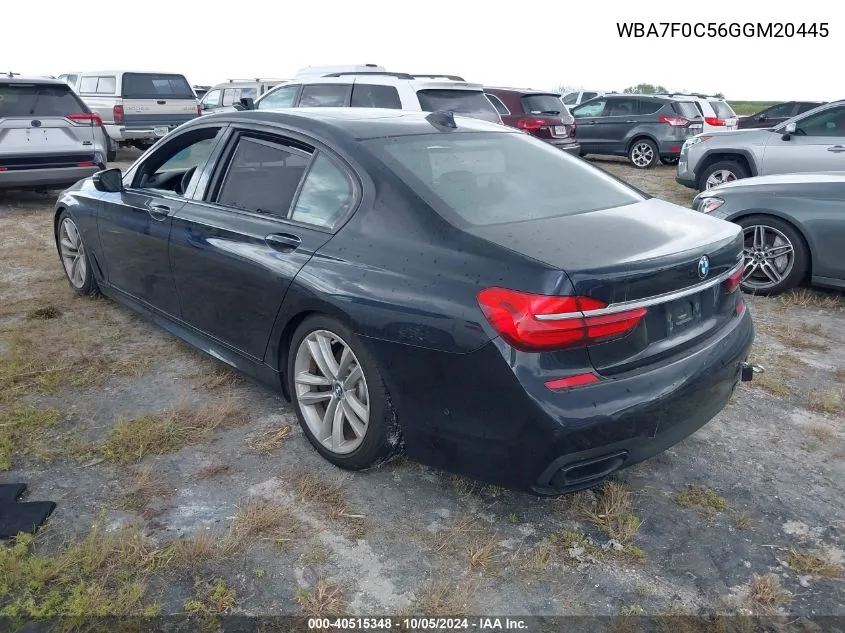 2016 BMW 750 I VIN: WBA7F0C56GGM20445 Lot: 40515348