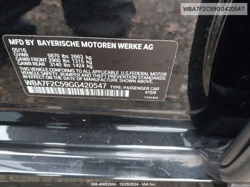 WBA7F2C59GG420547 2016 BMW 750I xDrive