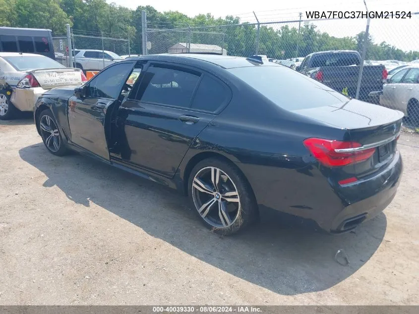 WBA7F0C37HGM21524 2017 BMW 750I