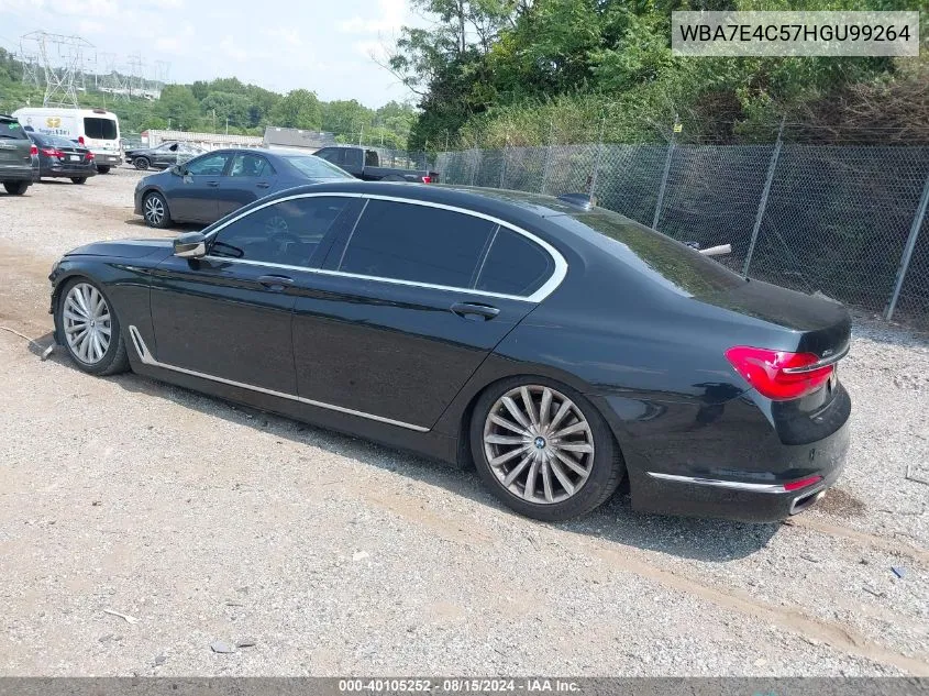 2017 BMW 740I xDrive VIN: WBA7E4C57HGU99264 Lot: 40105252