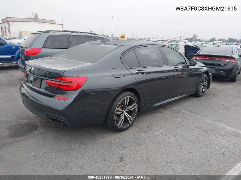 2017 BMW 750I VIN: WBA7F0C3XHGM21615 Lot: 40231979