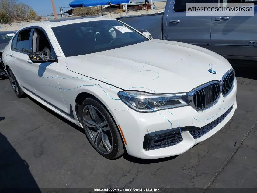 2017 BMW 750I VIN: WBA7F0C50HGM20958 Lot: 40452213