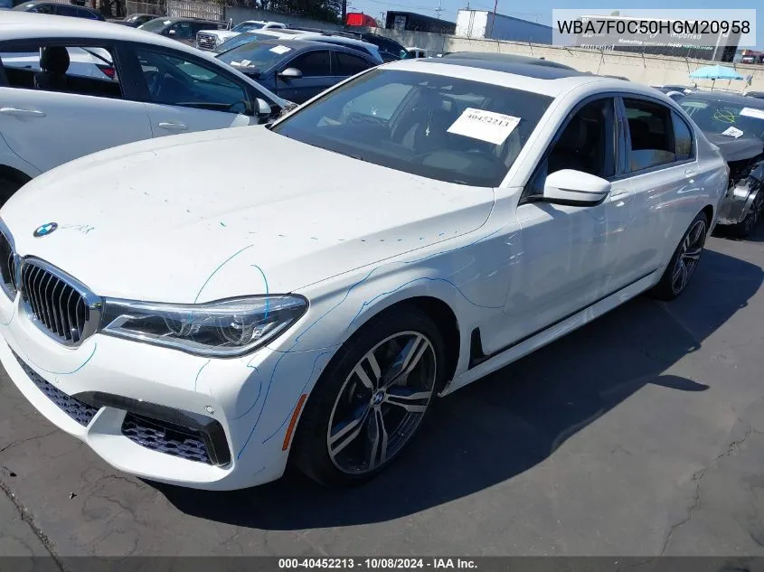 2017 BMW 750I VIN: WBA7F0C50HGM20958 Lot: 40452213