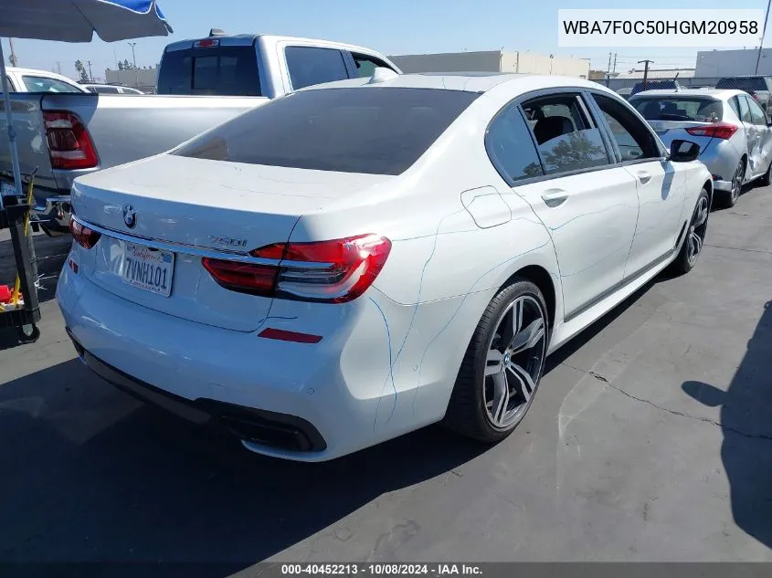 2017 BMW 750I VIN: WBA7F0C50HGM20958 Lot: 40452213