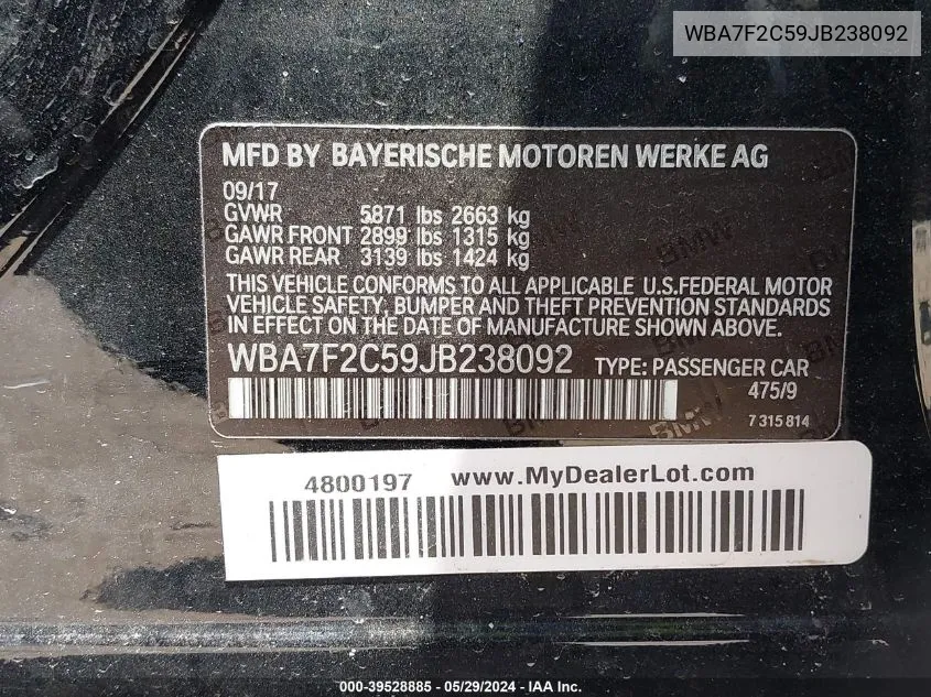 WBA7F2C59JB238092 2018 BMW Alpina B7 xDrive