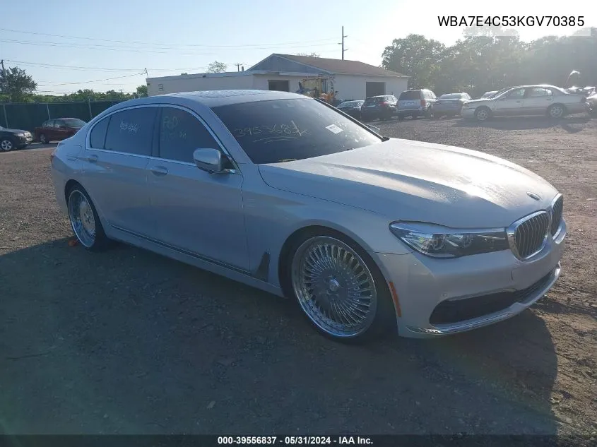 2019 BMW 740I xDrive VIN: WBA7E4C53KGV70385 Lot: 39556837