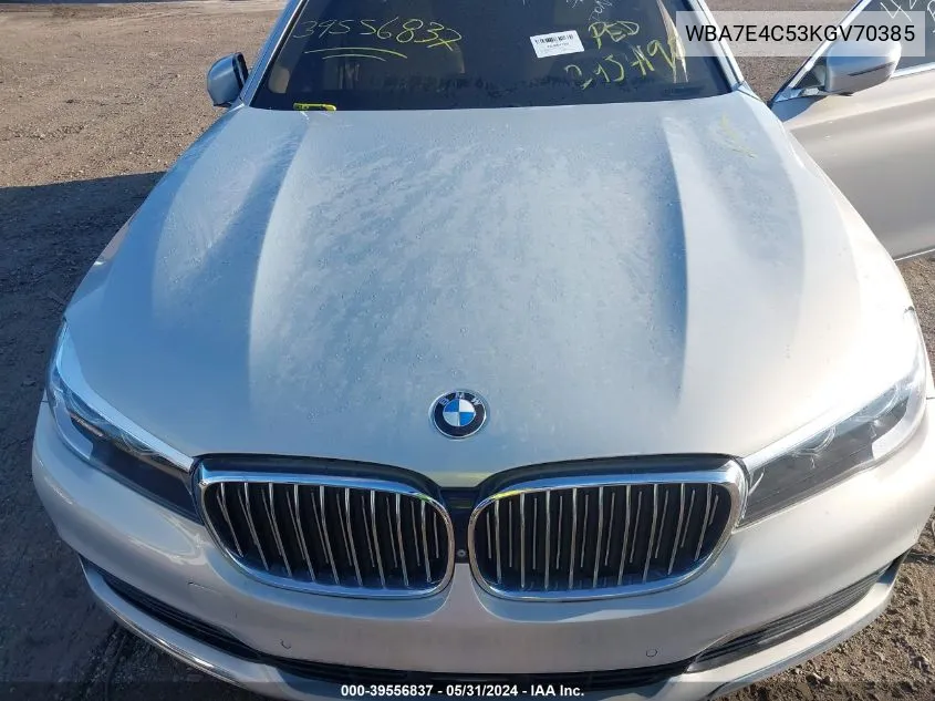 2019 BMW 740I xDrive VIN: WBA7E4C53KGV70385 Lot: 39556837