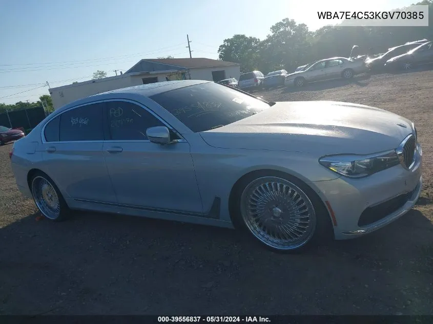 2019 BMW 740I xDrive VIN: WBA7E4C53KGV70385 Lot: 39556837