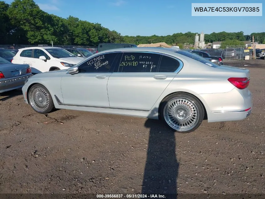 2019 BMW 740I xDrive VIN: WBA7E4C53KGV70385 Lot: 39556837