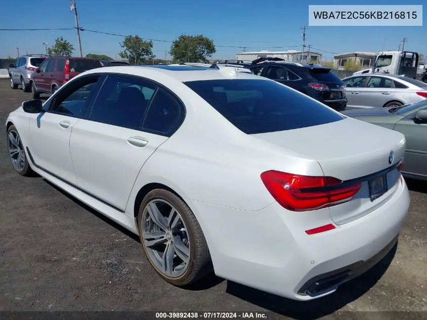 2019 BMW 740I VIN: WBA7E2C56KB216815 Lot: 39892438