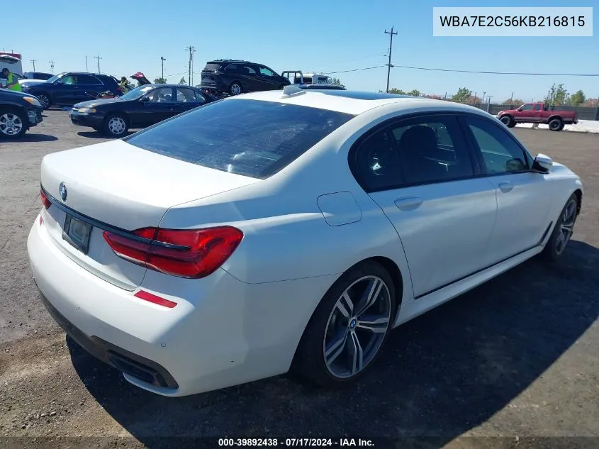 2019 BMW 740I VIN: WBA7E2C56KB216815 Lot: 39892438