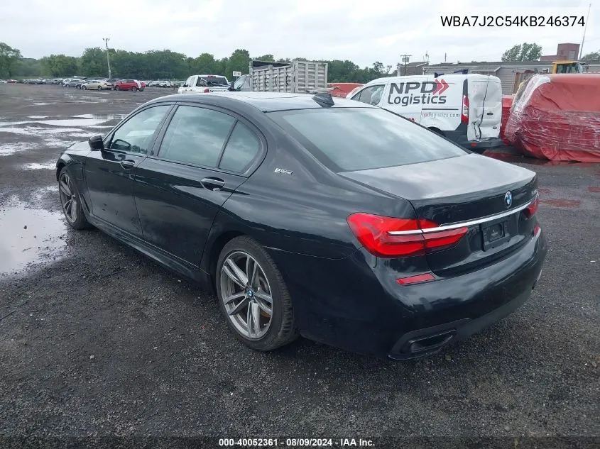 2019 BMW 740E xDrive Iperformance VIN: WBA7J2C54KB246374 Lot: 40052361