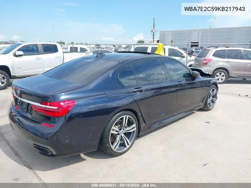 2019 BMW 740I VIN: WBA7E2C59KB217943 Lot: 40096531