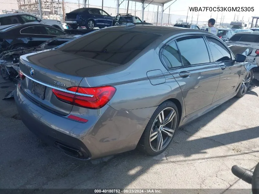 2019 BMW 750I VIN: WBA7F0C53KGM25305 Lot: 40180752