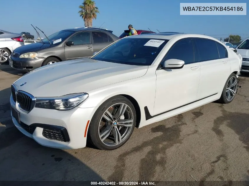 2019 BMW 740I VIN: WBA7E2C57KB454186 Lot: 40242402