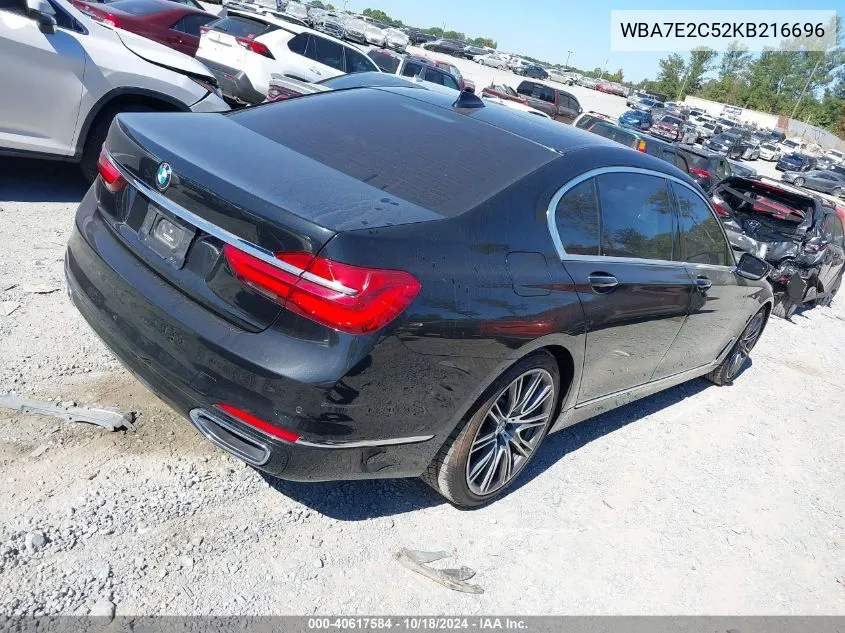 2019 BMW 740I VIN: WBA7E2C52KB216696 Lot: 40617584