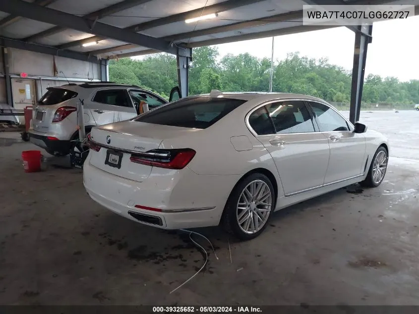 2020 BMW 740I xDrive VIN: WBA7T4C07LGG62727 Lot: 39325652