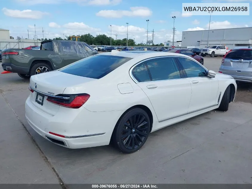 2020 BMW 750I xDrive VIN: WBA7U2C0XLGM26958 Lot: 39676055