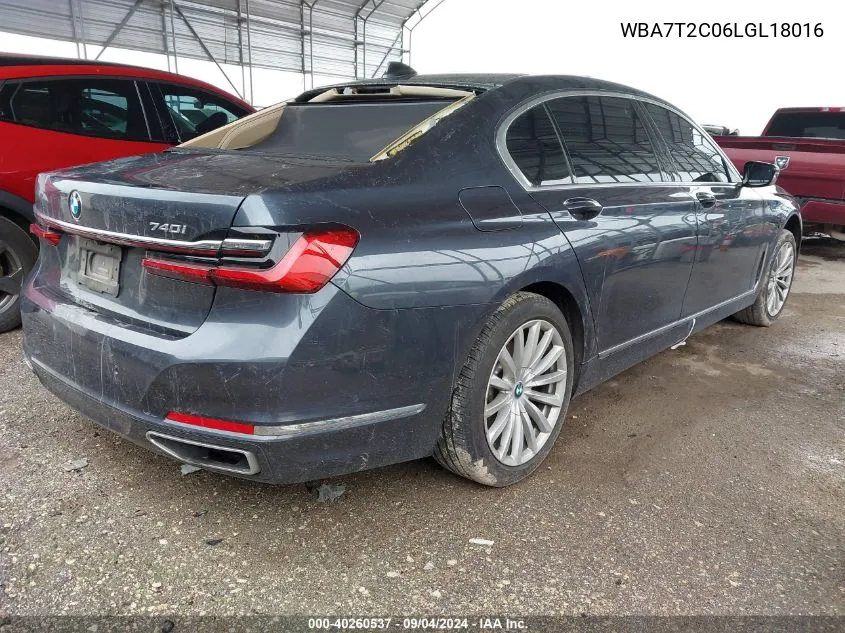 2020 BMW 740 I VIN: WBA7T2C06LGL18016 Lot: 40260537