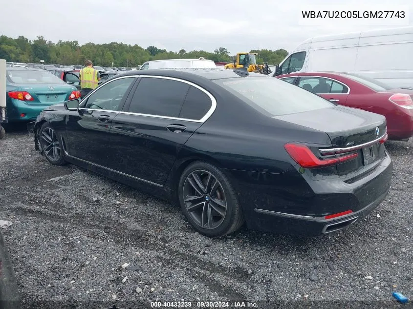 2020 BMW 750 Xi VIN: WBA7U2C05LGM27743 Lot: 40433239