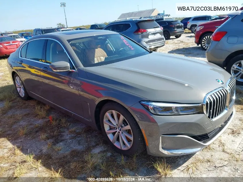 2020 BMW 750I xDrive VIN: WBA7U2C03LBM61970 Lot: 40599626