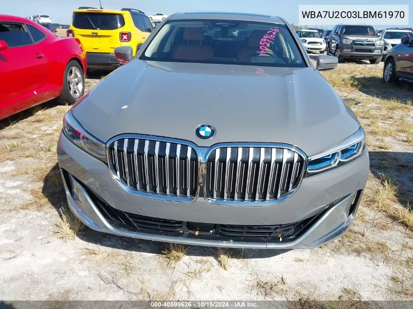 2020 BMW 750I xDrive VIN: WBA7U2C03LBM61970 Lot: 40599626