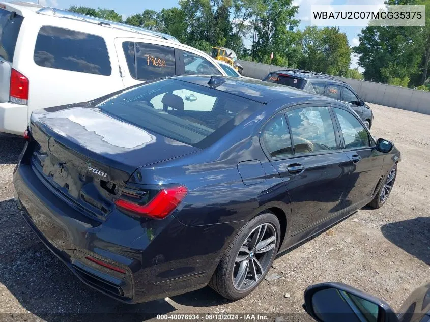 2021 BMW 750I xDrive VIN: WBA7U2C07MCG35375 Lot: 40076934