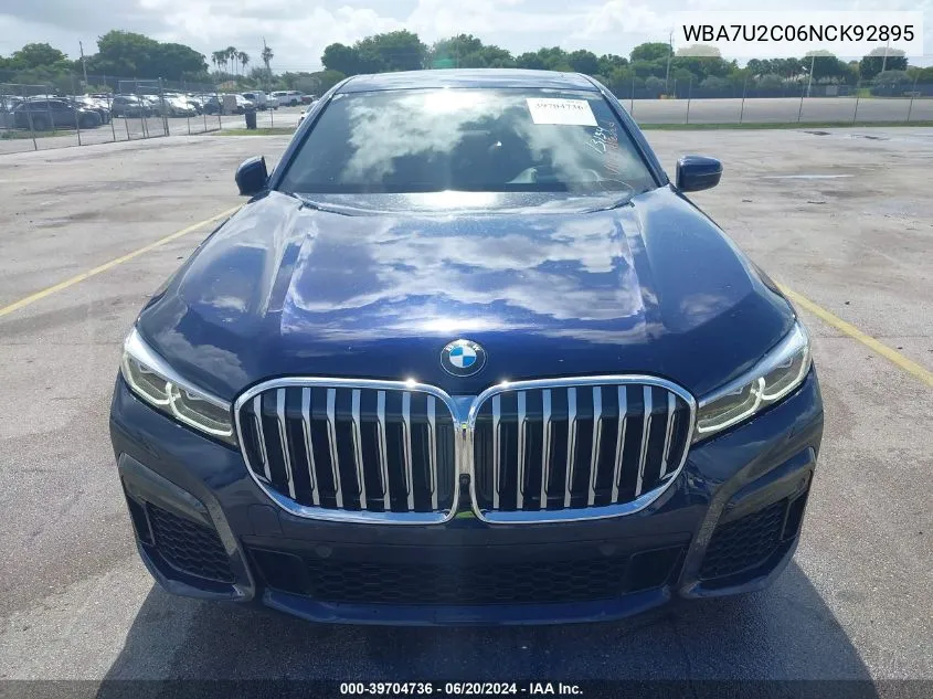 2022 BMW 750 I xDrive VIN: WBA7U2C06NCK92895 Lot: 39704736