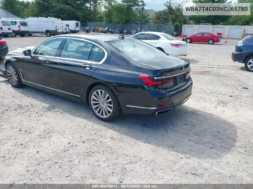 2022 BMW 740 I xDrive VIN: WBA7T4C03NCJ65780 Lot: 40075011