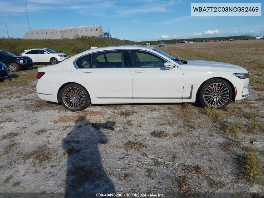 2022 BMW 740 I VIN: WBA7T2C03NCG82469 Lot: 40498296