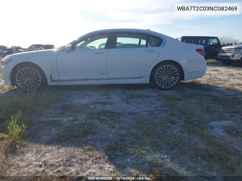 2022 BMW 740 I VIN: WBA7T2C03NCG82469 Lot: 40498296