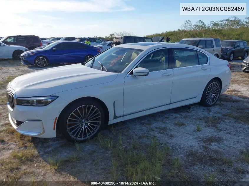 2022 BMW 740 I VIN: WBA7T2C03NCG82469 Lot: 40498296