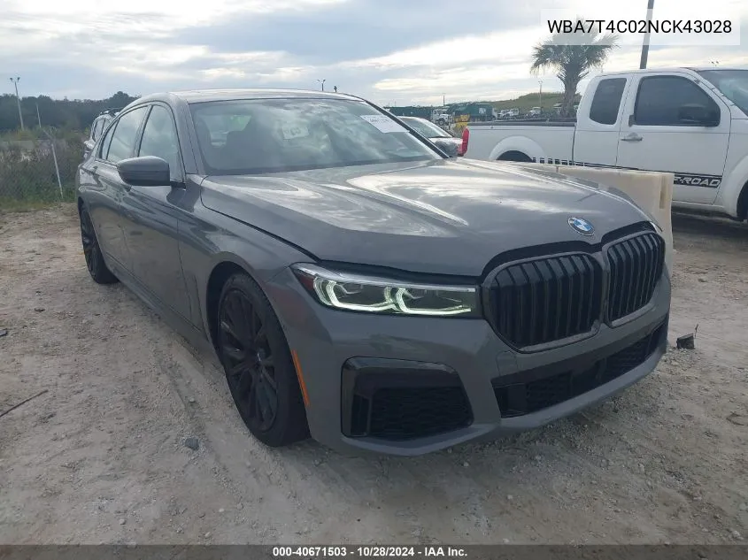 2022 BMW 740 I xDrive VIN: WBA7T4C02NCK43028 Lot: 40671503