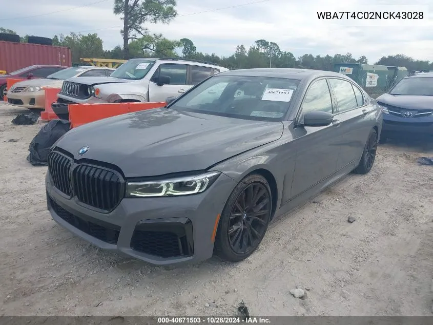 2022 BMW 740 I xDrive VIN: WBA7T4C02NCK43028 Lot: 40671503