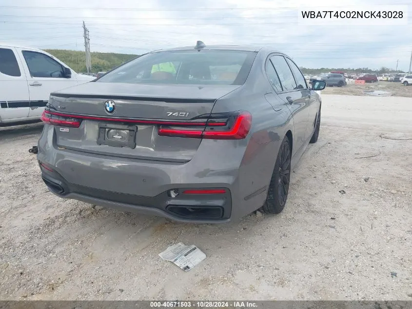 2022 BMW 740 I xDrive VIN: WBA7T4C02NCK43028 Lot: 40671503