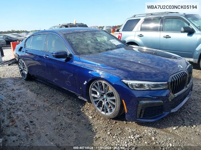 2022 BMW 750 I xDrive VIN: WBA7U2C03NCK05194 Lot: 40710024