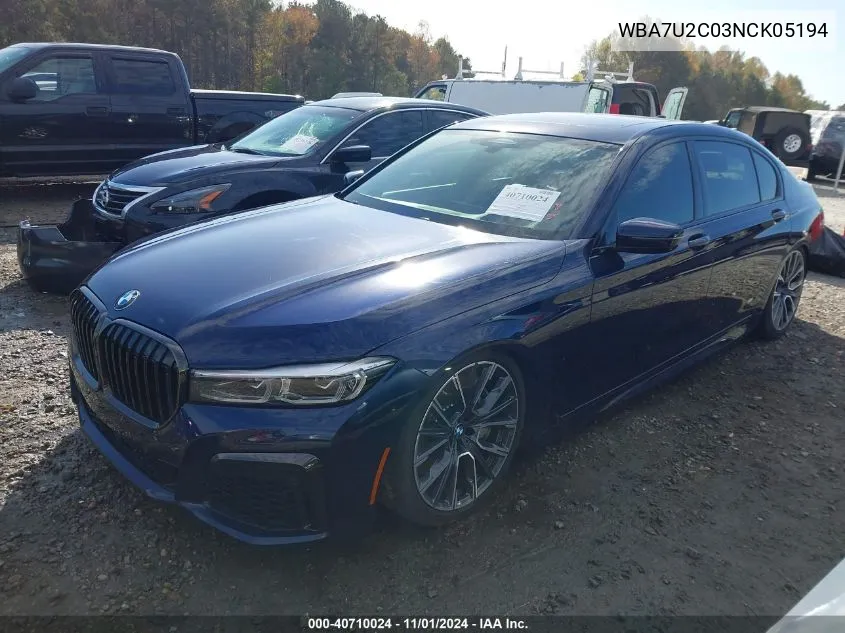 2022 BMW 750 I xDrive VIN: WBA7U2C03NCK05194 Lot: 40710024