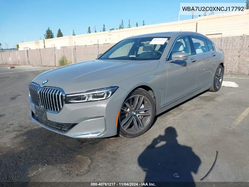 2022 BMW 750 I xDrive VIN: WBA7U2C0XNCJ17792 Lot: 40761217