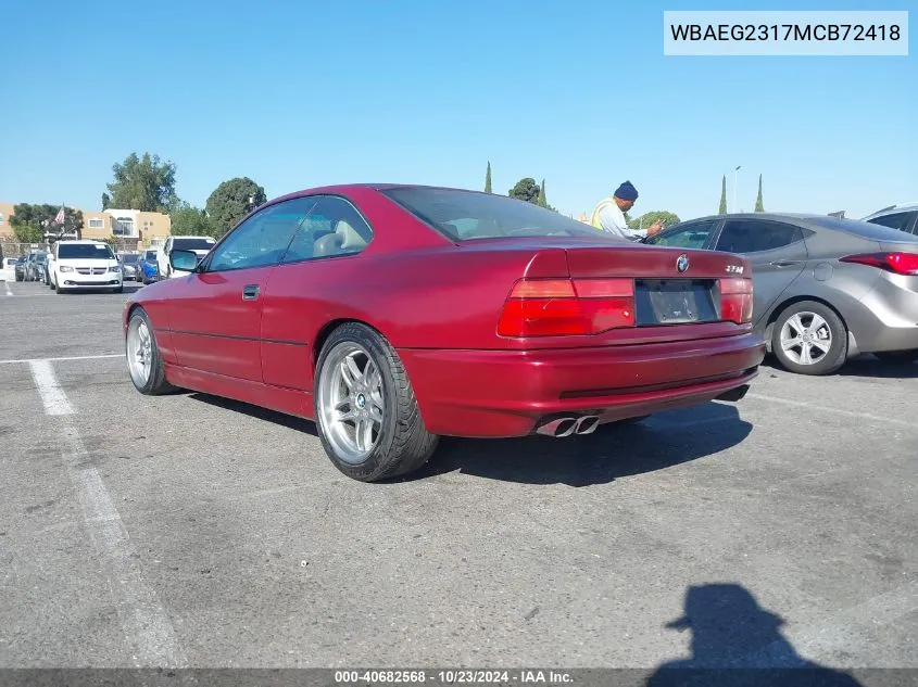 1991 BMW 850 I Automatic VIN: WBAEG2317MCB72418 Lot: 40682568