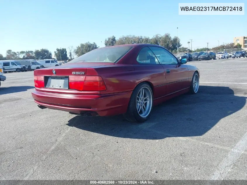 1991 BMW 850 I Automatic VIN: WBAEG2317MCB72418 Lot: 40682568