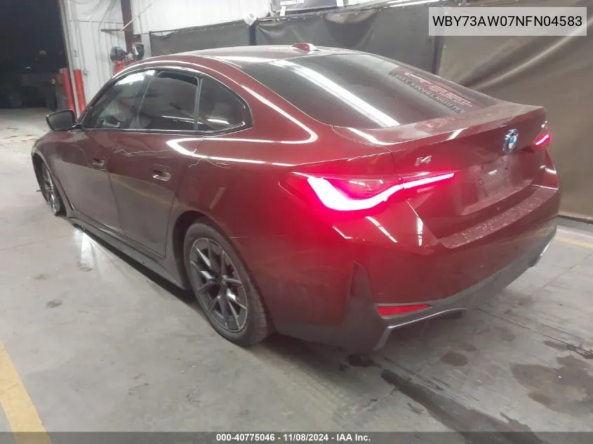 2022 BMW I4 Edrive 40 VIN: WBY73AW07NFN04583 Lot: 40775046