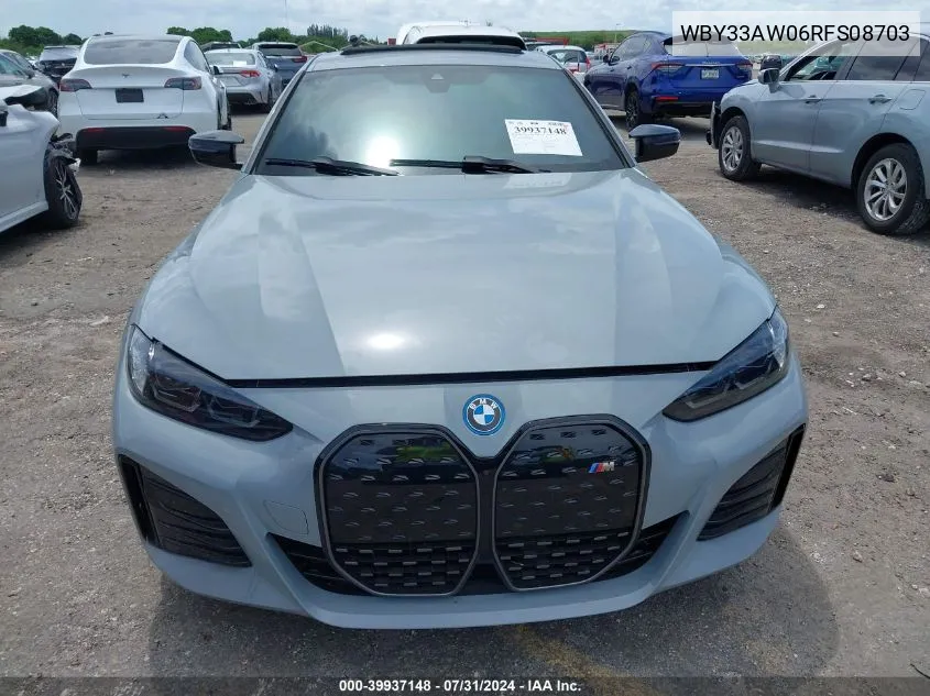 2024 BMW I4 M50 VIN: WBY33AW06RFS08703 Lot: 39937148