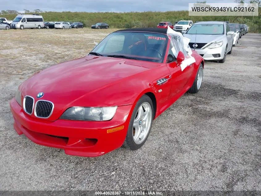 2000 BMW M Roadster VIN: WBSCK9343YLC92162 Lot: 40528367