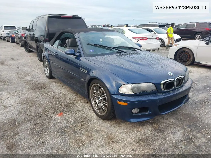 2003 BMW M3 VIN: WBSBR93423PK03610 Lot: 40584546