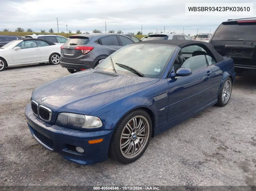 2003 BMW M3 VIN: WBSBR93423PK03610 Lot: 40584546