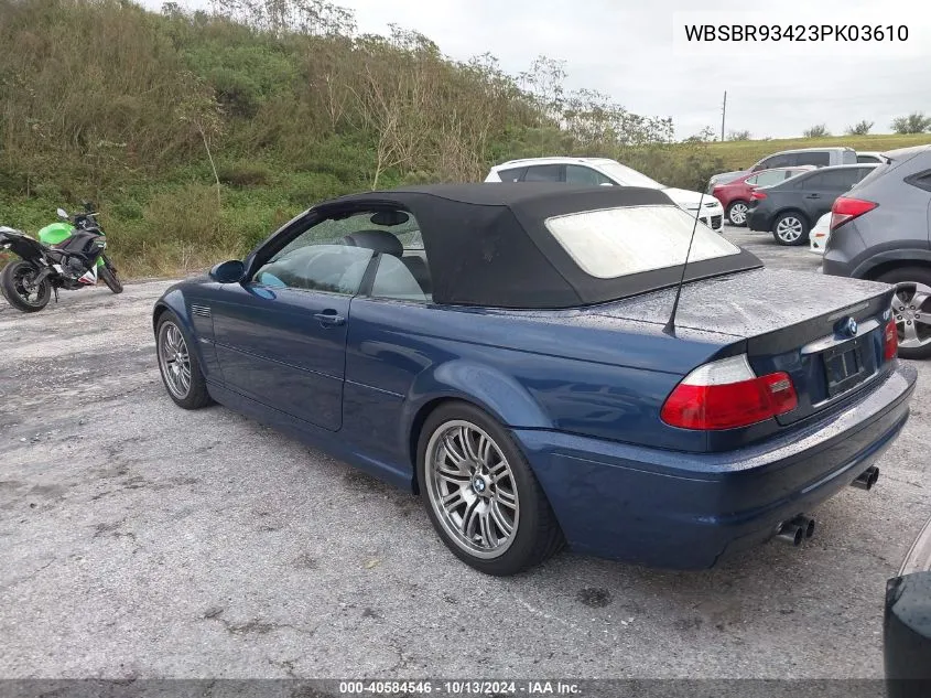 2003 BMW M3 VIN: WBSBR93423PK03610 Lot: 40584546