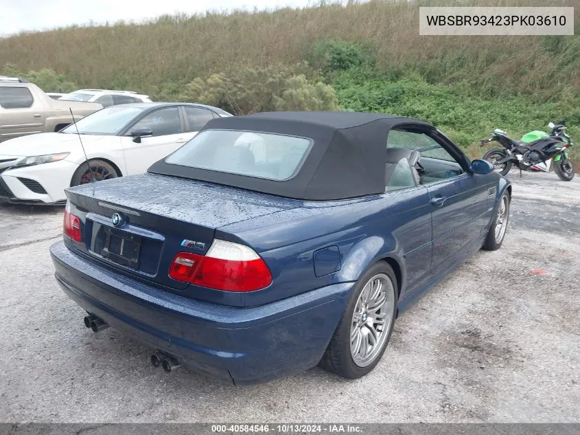 2003 BMW M3 VIN: WBSBR93423PK03610 Lot: 40584546