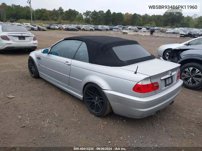 2006 BMW M3 VIN: WBSBR93486PK11960 Lot: 40413225