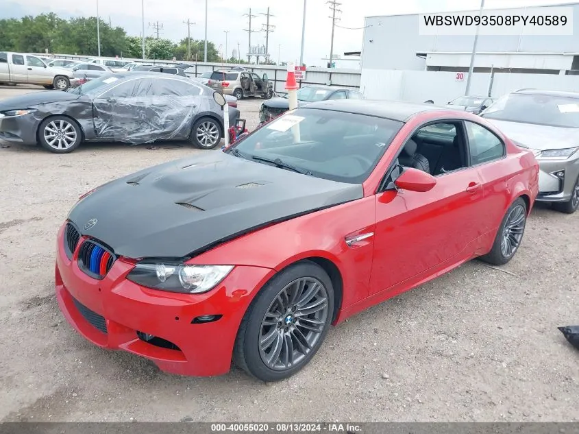 2008 BMW M3 VIN: WBSWD93508PY40589 Lot: 40055020