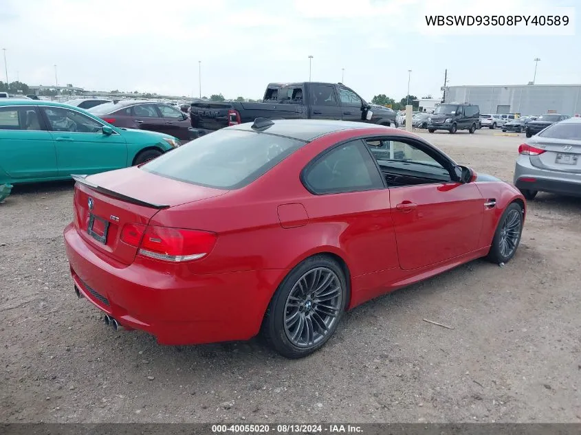 2008 BMW M3 VIN: WBSWD93508PY40589 Lot: 40055020